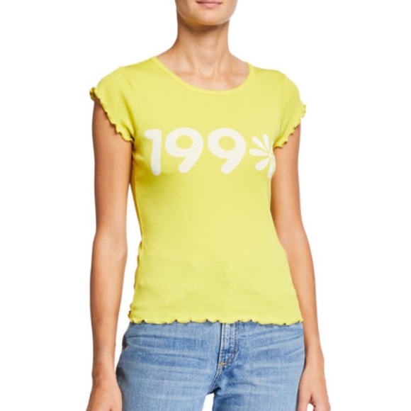 Chaser 90’s daisy yellow ruffle trim shirt size Large - Picture 1 of 11